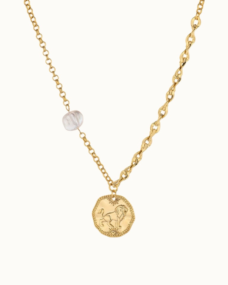 Regal Lion Coin Necklace | Necklace | Natural Pearl & 18k Gold β Lunari Jewellery