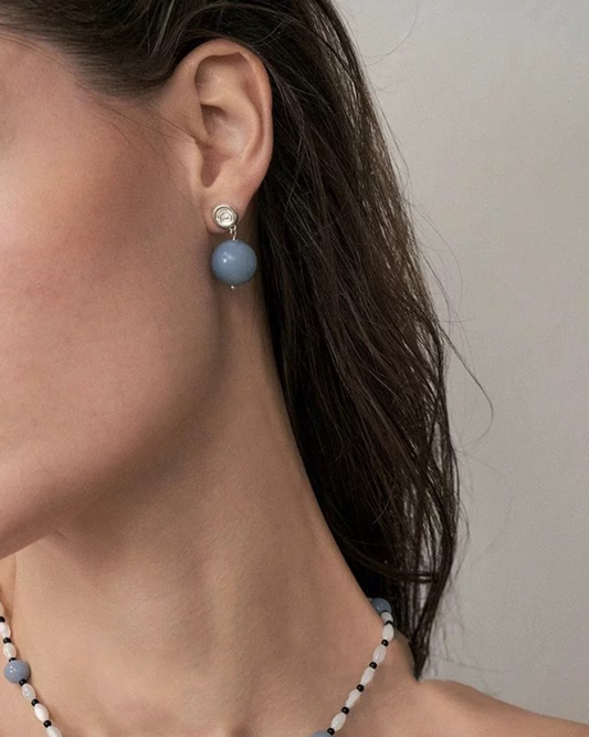 Orb Essence Blue Lace Agate | Earrings | Rhodium & S925 Silver โ Lunari Jewellery