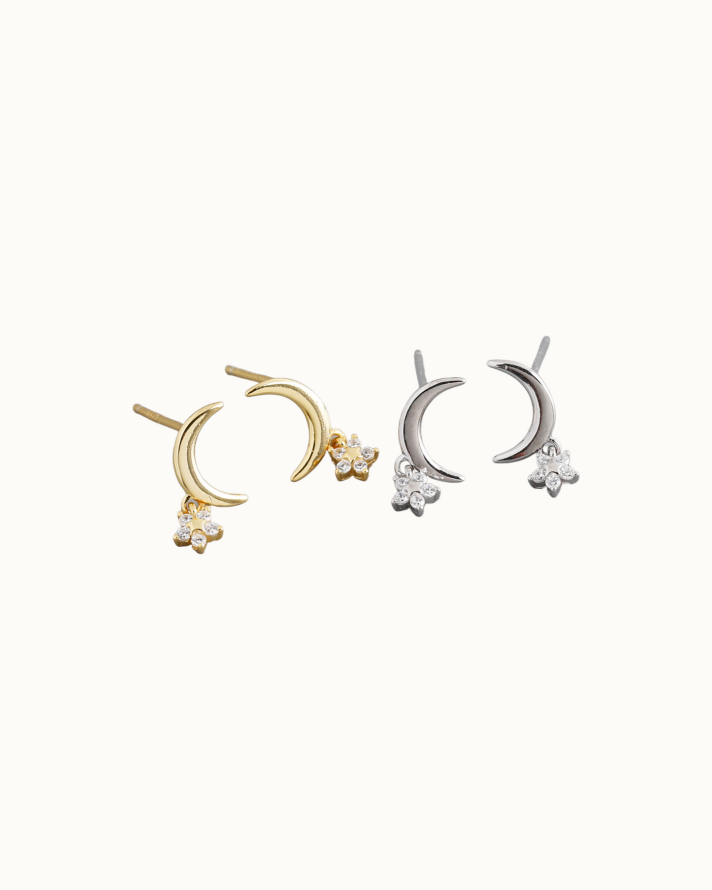 Crescent Blossom Studs | Earrings | Rhodium & S925 Silver – Lunari Jewellery