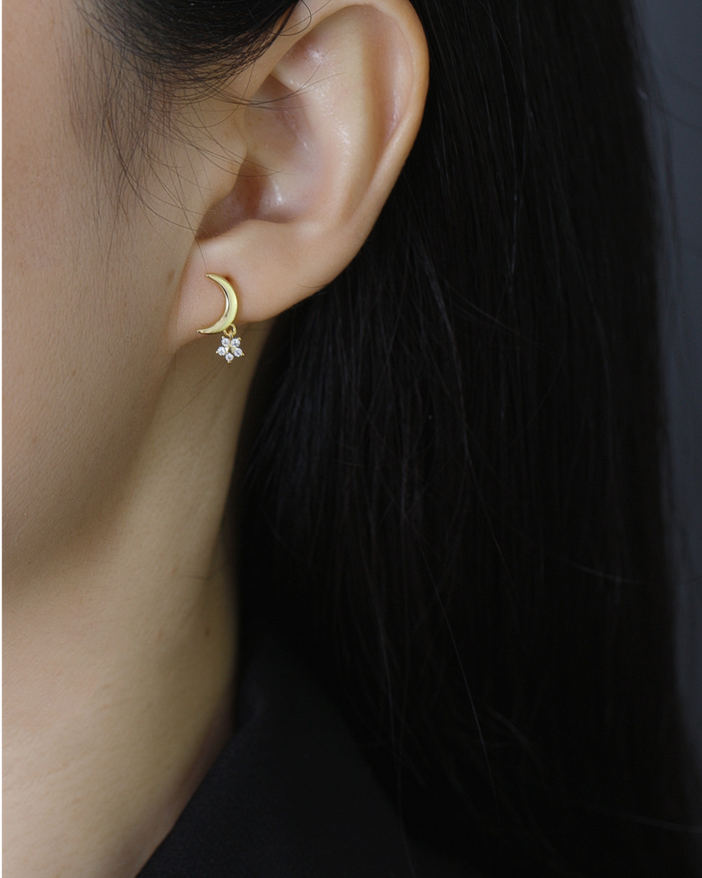 Crescent Blossom Studs | Earrings | Rhodium & S925 Silver – Lunari Jewellery