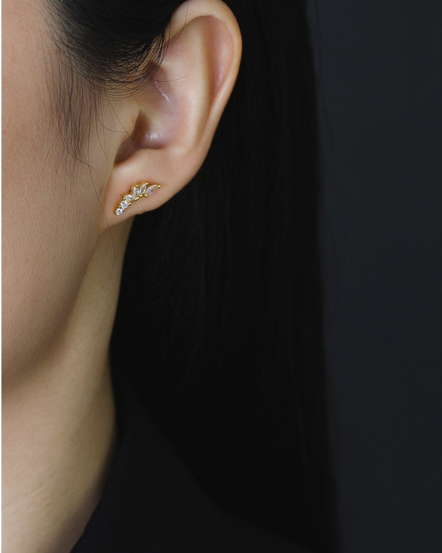 Crescent Leaf Studs | Earrings | Rhodium & S925 Silver – Lunari Jewellery