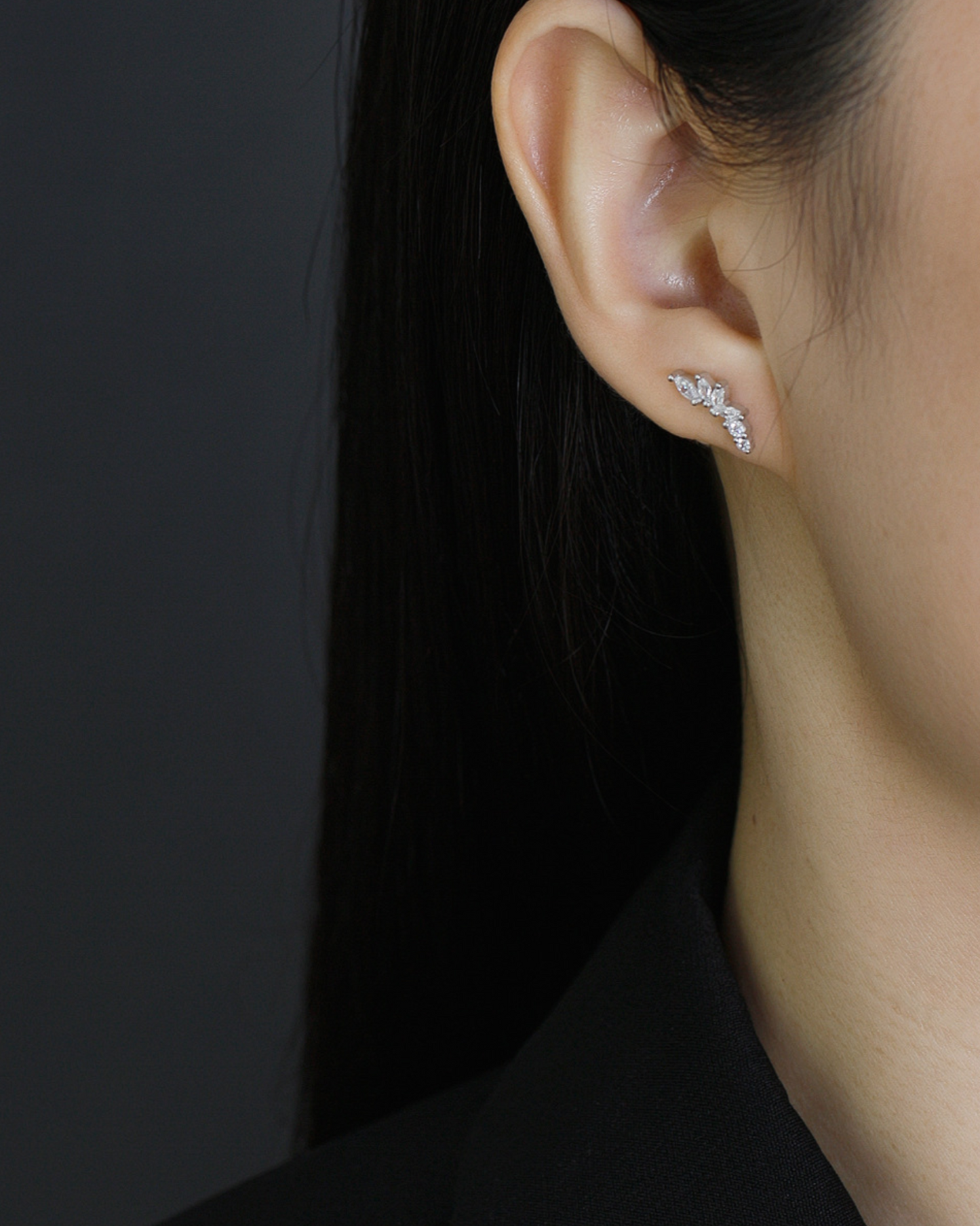 Crescent Leaf Studs | Earrings | Rhodium & S925 Silver – Lunari Jewellery