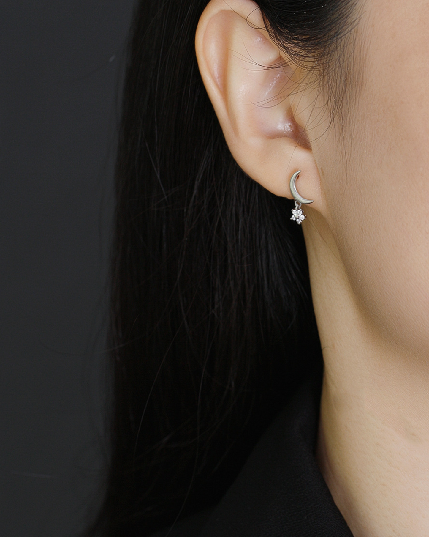Crescent Blossom Studs | Earrings | Rhodium & S925 Silver – Lunari Jewellery