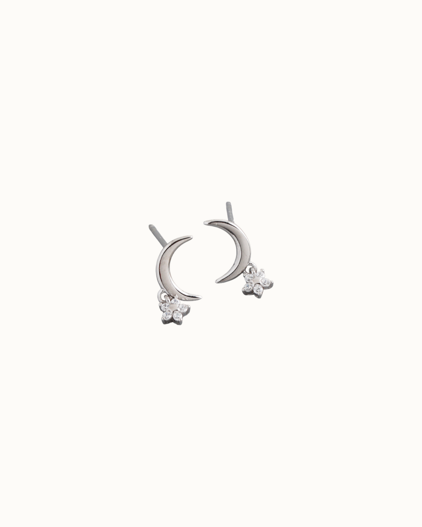 Crescent Blossom Studs | Earrings | Rhodium & S925 Silver – Lunari Jewellery