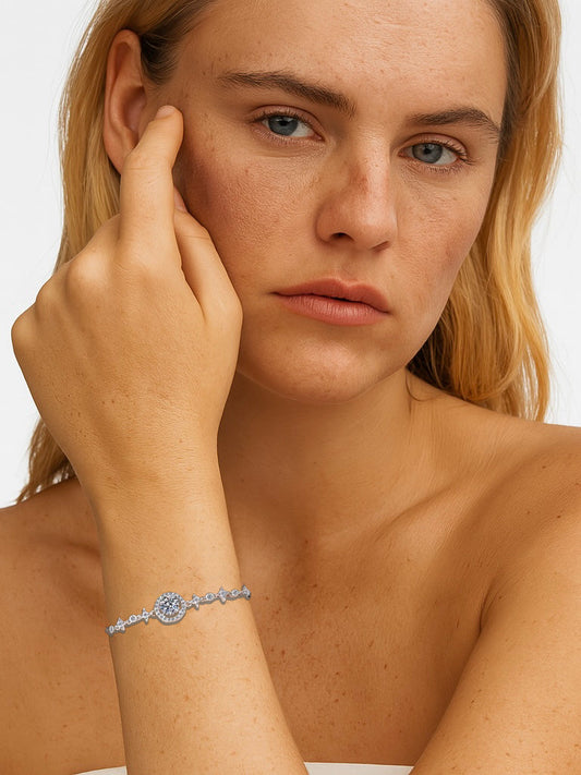 Moissanite Stellar Halo Bracelet | Bracelet | Moissanite & 18k Gold – Lunari Jewellery