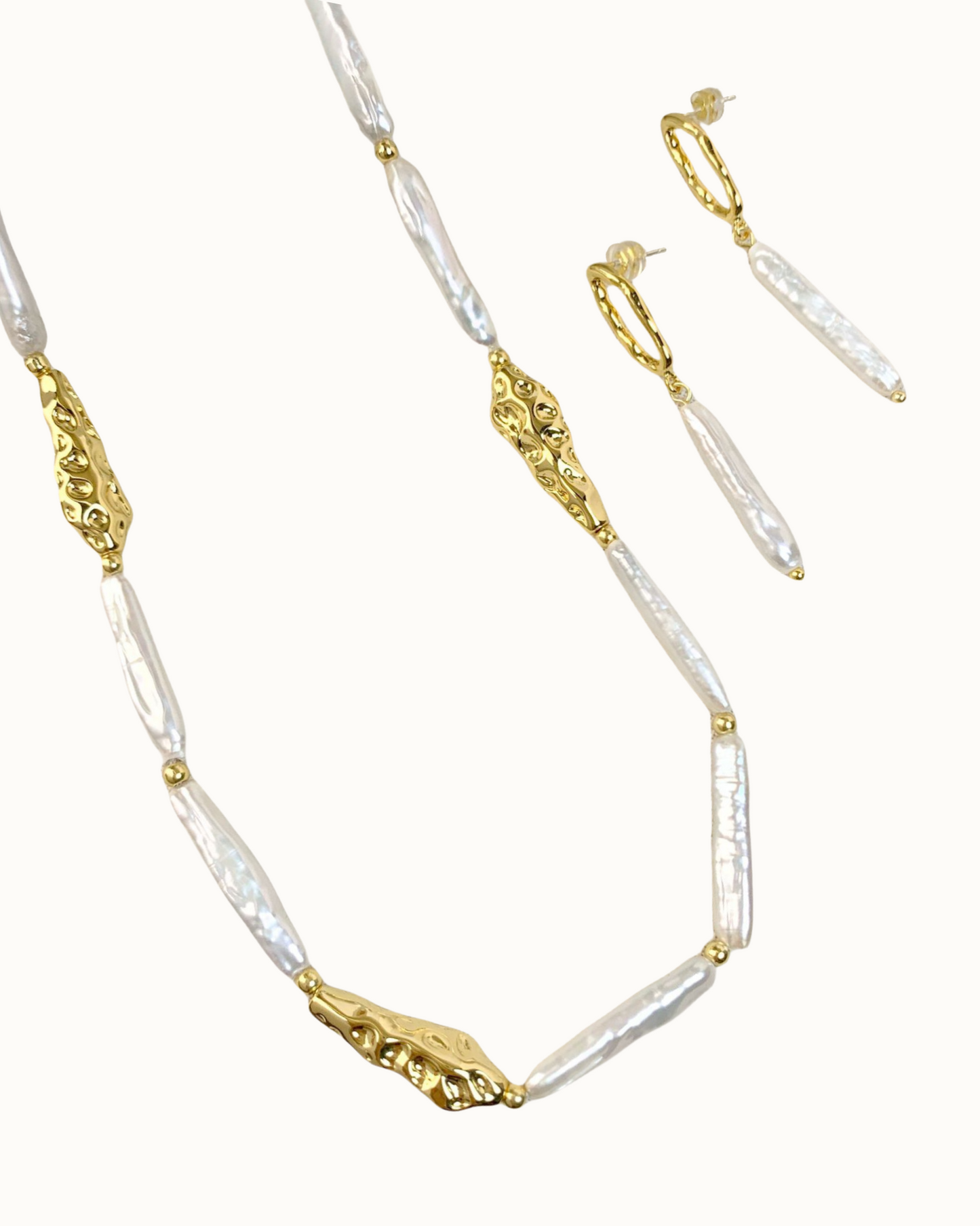 Baroque Linea Set | Jewellery | Natural Pearl & 18k Gold β Lunari Jewellery
