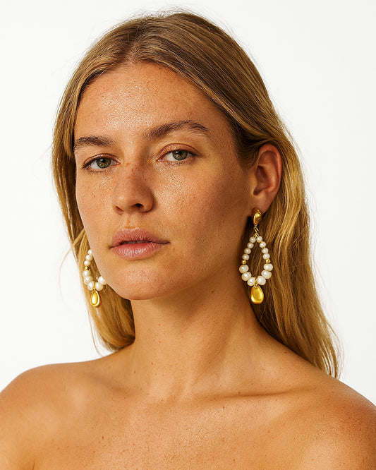 Raya Pearl Drops | Earrings | Natural Pearl & 18k Gold – Lunari Jewellery