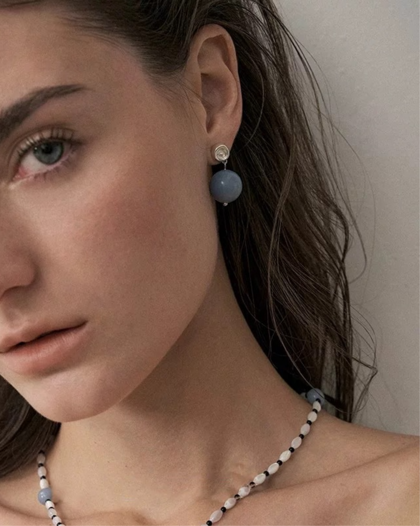 Orb Essence Blue Lace Agate | Earrings | Rhodium & S925 Silver – Lunari Jewellery