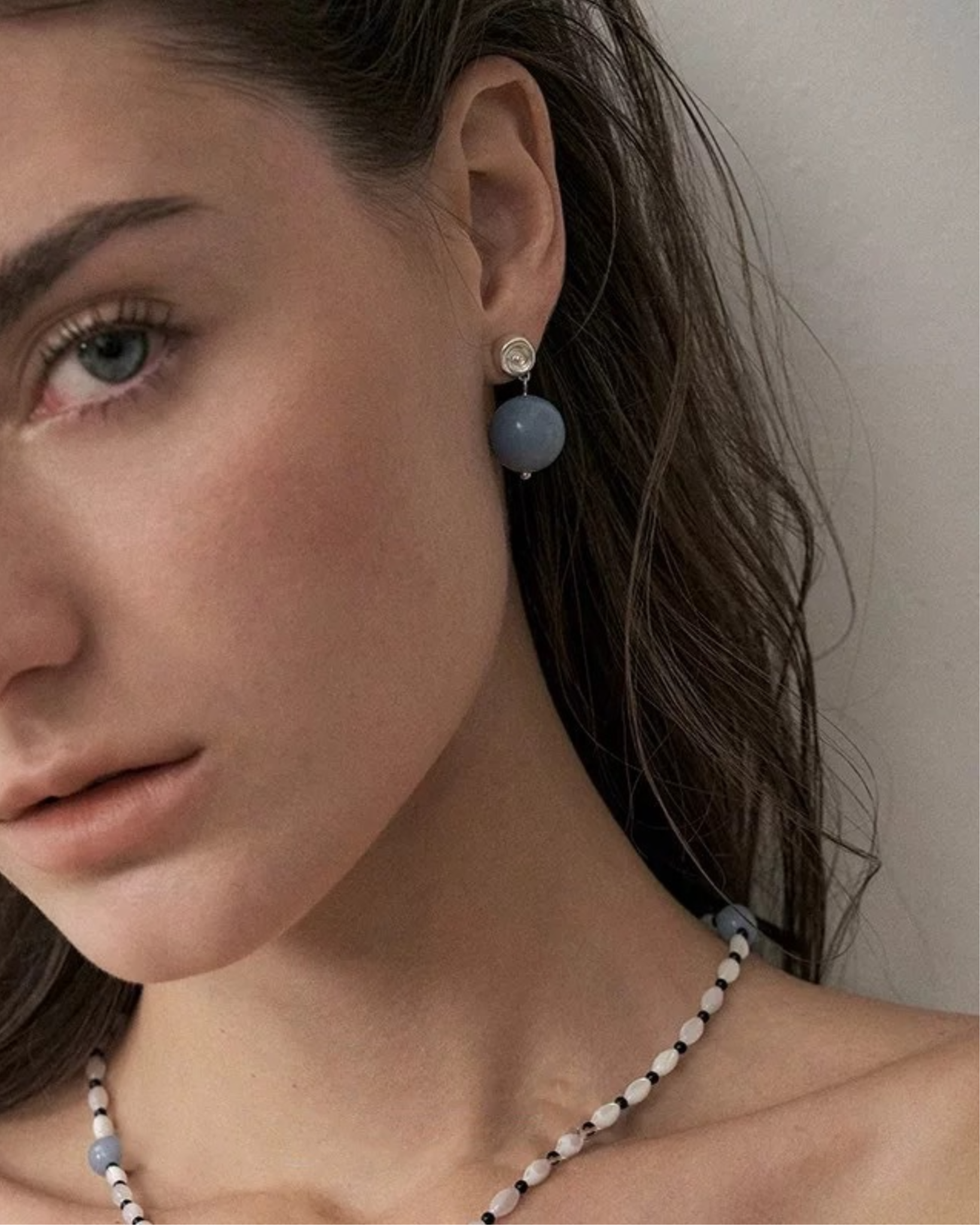 Orb Essence Blue Lace Agate | Earrings | Rhodium & S925 Silver – Lunari Jewellery