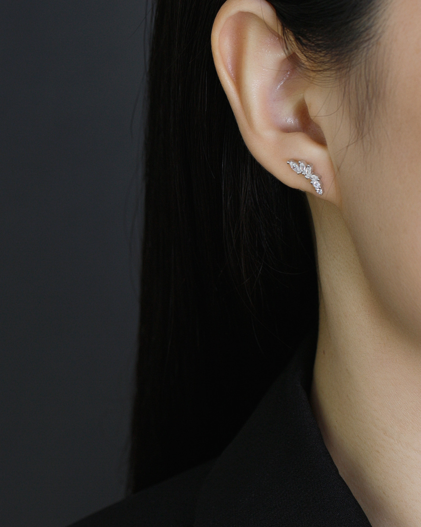 Crescent Leaf Studs | Earrings | Rhodium & S925 Silver – Lunari Jewellery