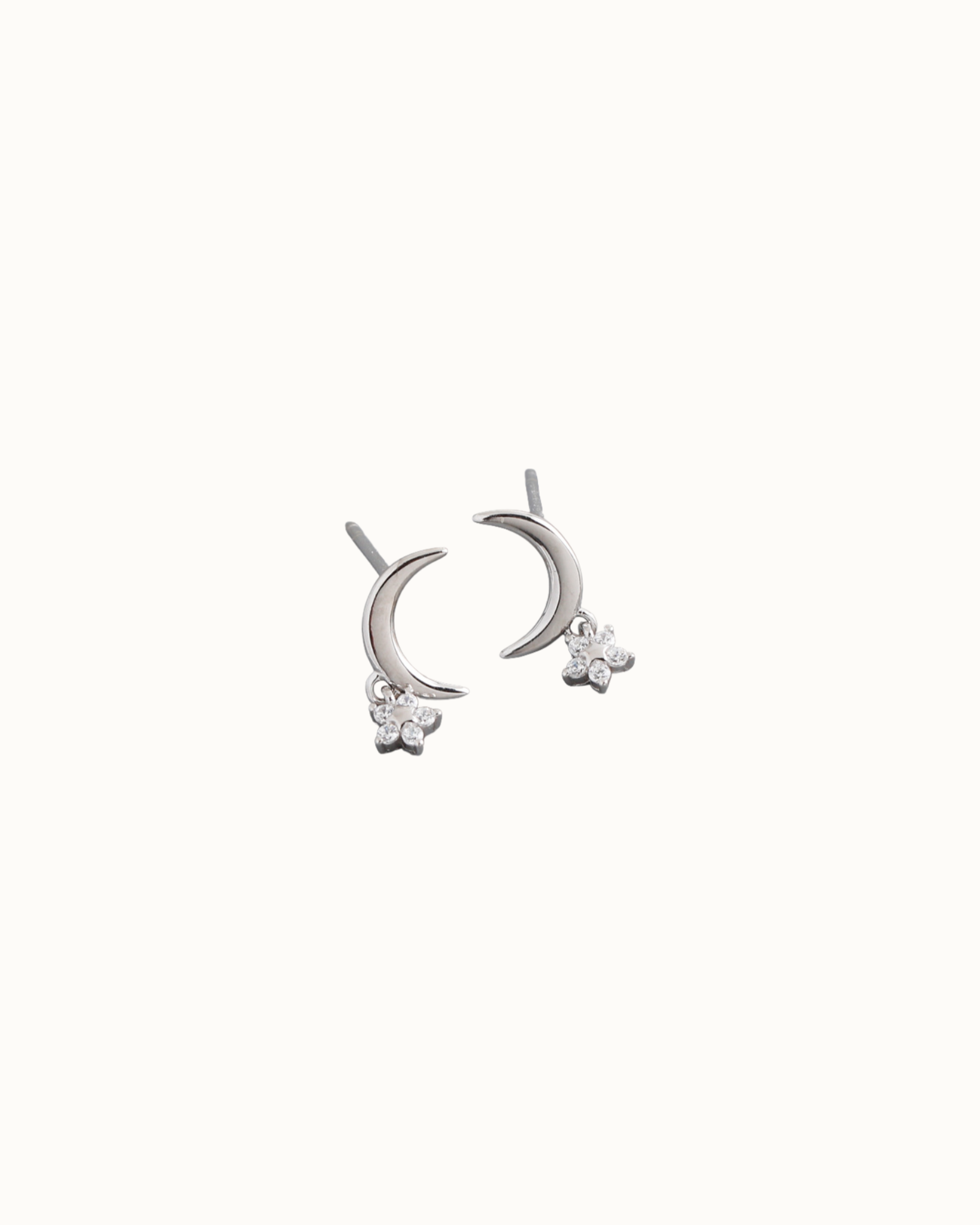 Crescent Blossom Studs | Earrings | Rhodium & S925 Silver – Lunari Jewellery